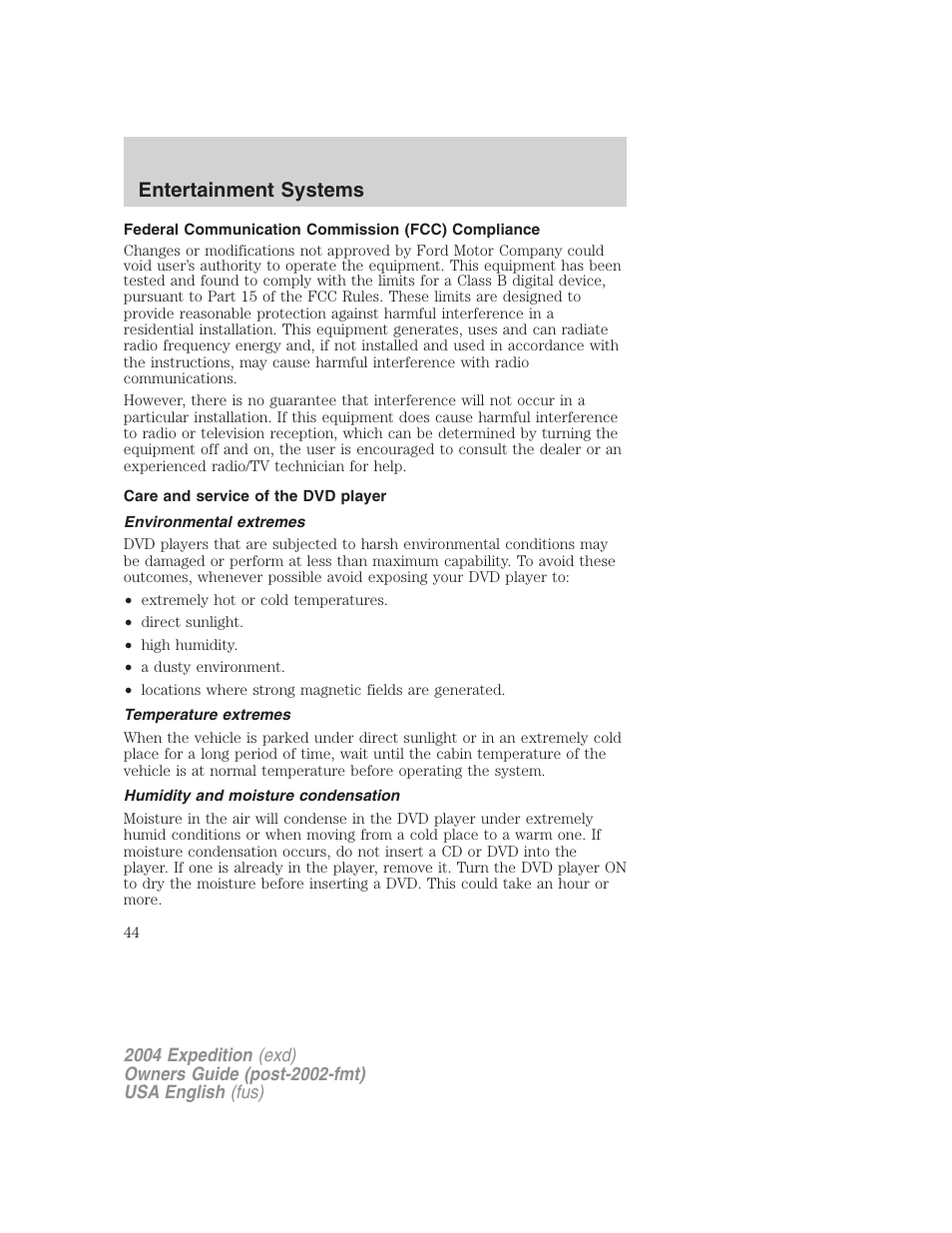 Entertainment systems | FORD 2004 Expedition v.2 User Manual | Page 44 / 352