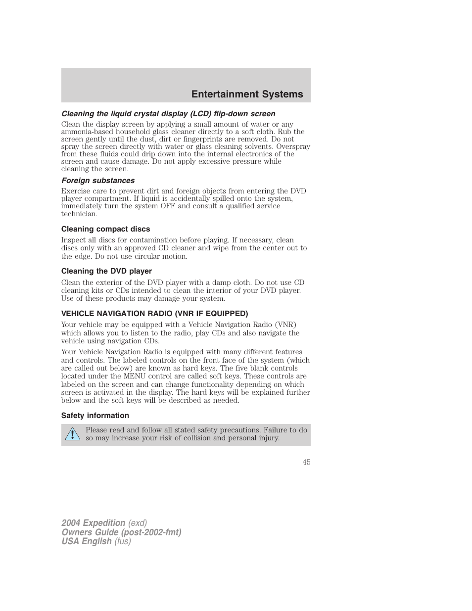 Entertainment systems | FORD 2004 Expedition v.2 User Manual | Page 45 / 352