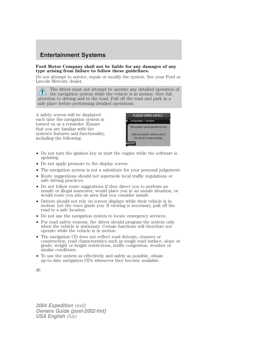 Entertainment systems | FORD 2004 Expedition v.2 User Manual | Page 46 / 352