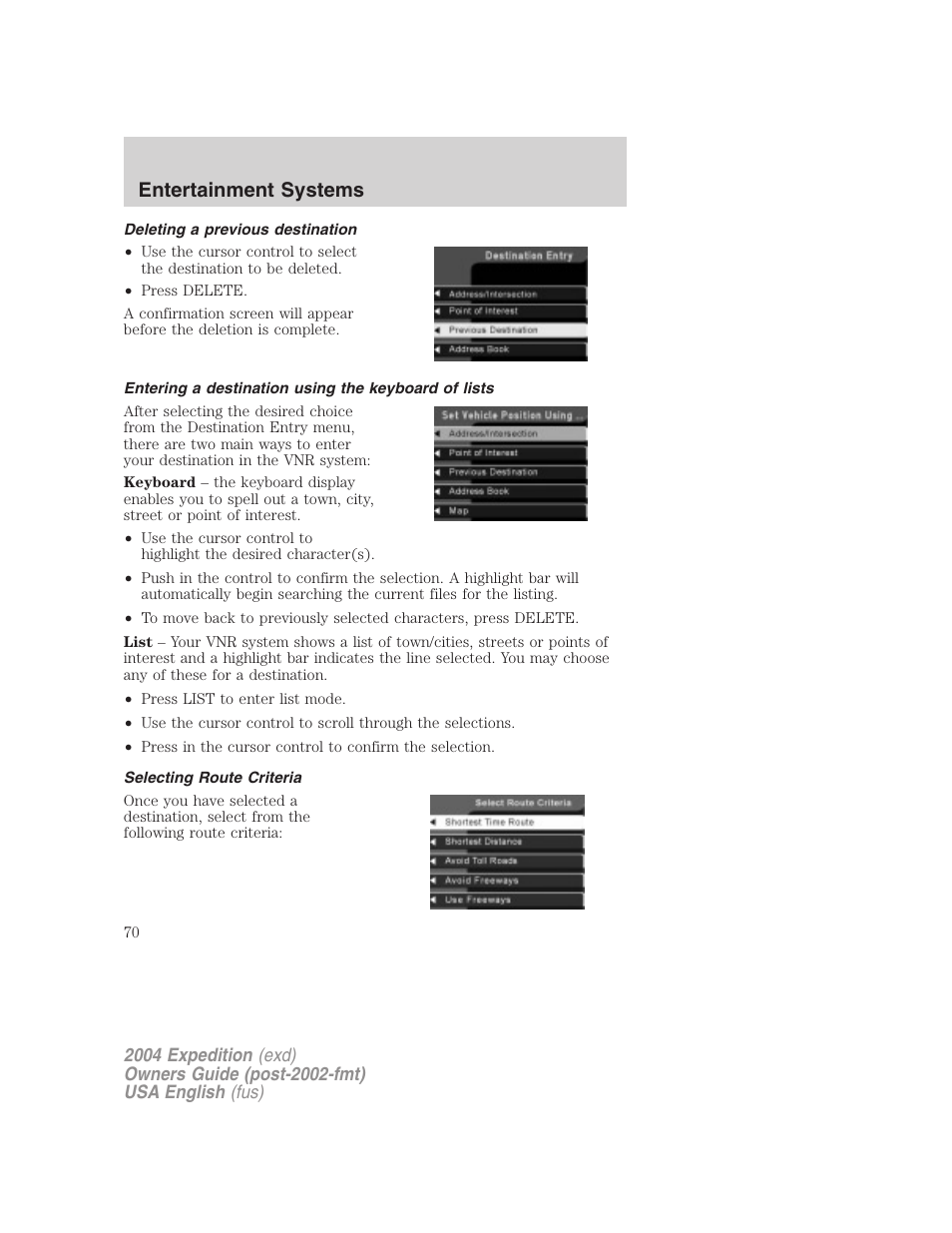 Entertainment systems | FORD 2004 Expedition v.2 User Manual | Page 70 / 352