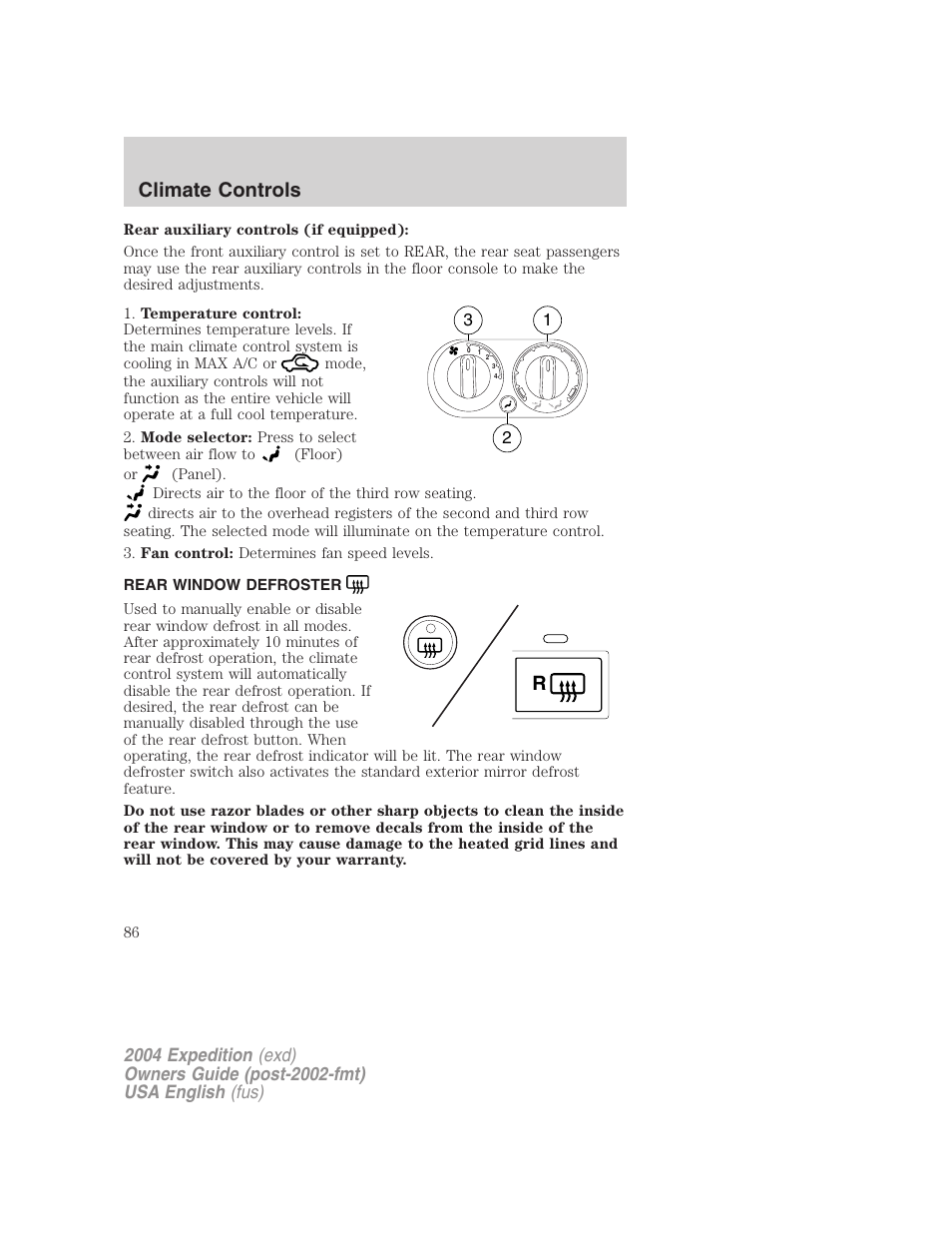 Climate controls | FORD 2004 Expedition v.2 User Manual | Page 86 / 352