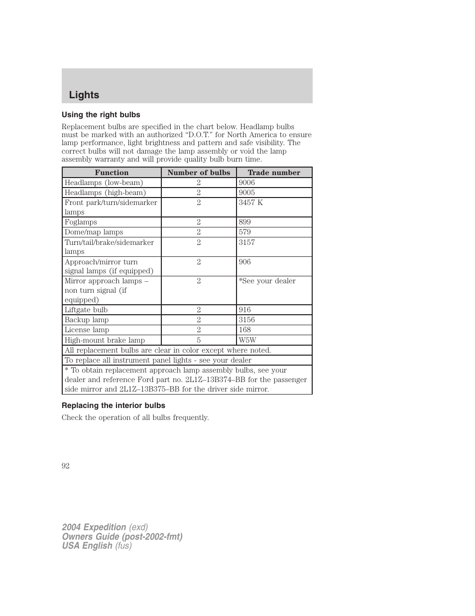 Lights | FORD 2004 Expedition v.2 User Manual | Page 92 / 352