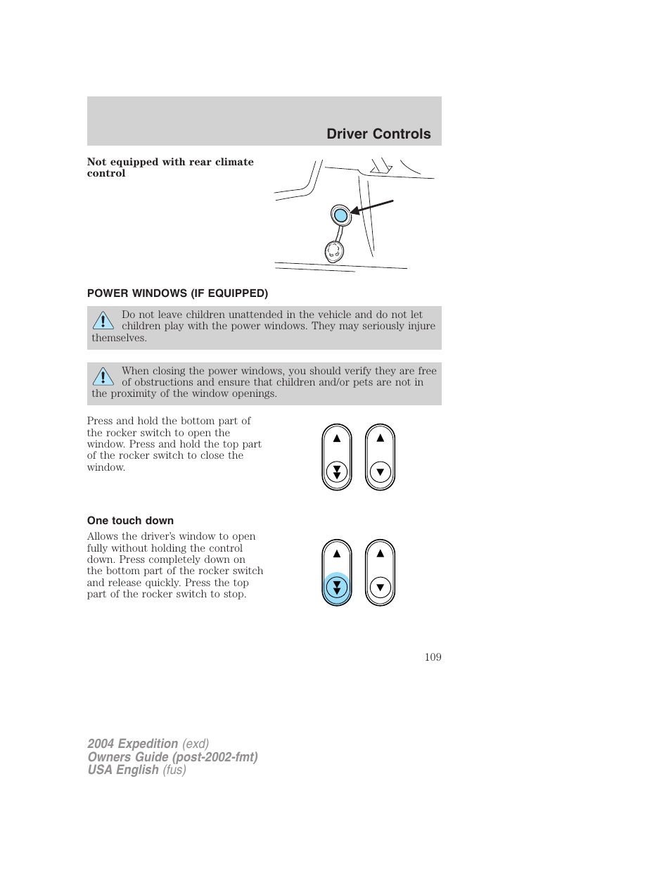 Driver controls | FORD 2004 Expedition v.3 User Manual | Page 109 / 360