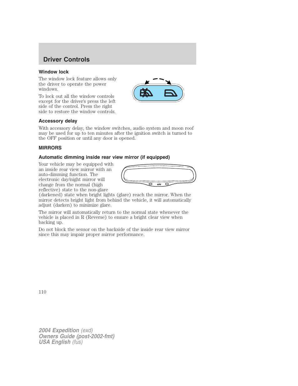 Driver controls | FORD 2004 Expedition v.3 User Manual | Page 110 / 360