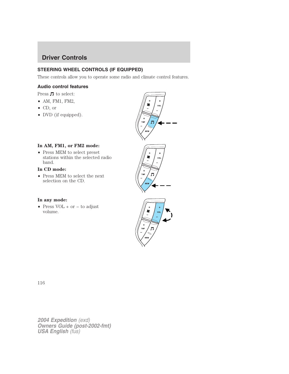 Driver controls | FORD 2004 Expedition v.3 User Manual | Page 116 / 360