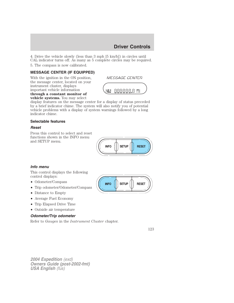 Driver controls | FORD 2004 Expedition v.3 User Manual | Page 123 / 360