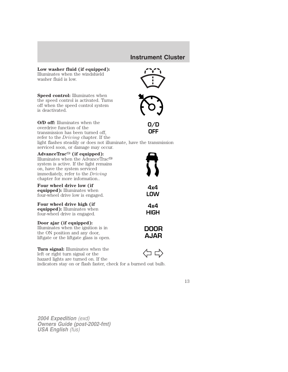 Door ajar | FORD 2004 Expedition v.3 User Manual | Page 13 / 360