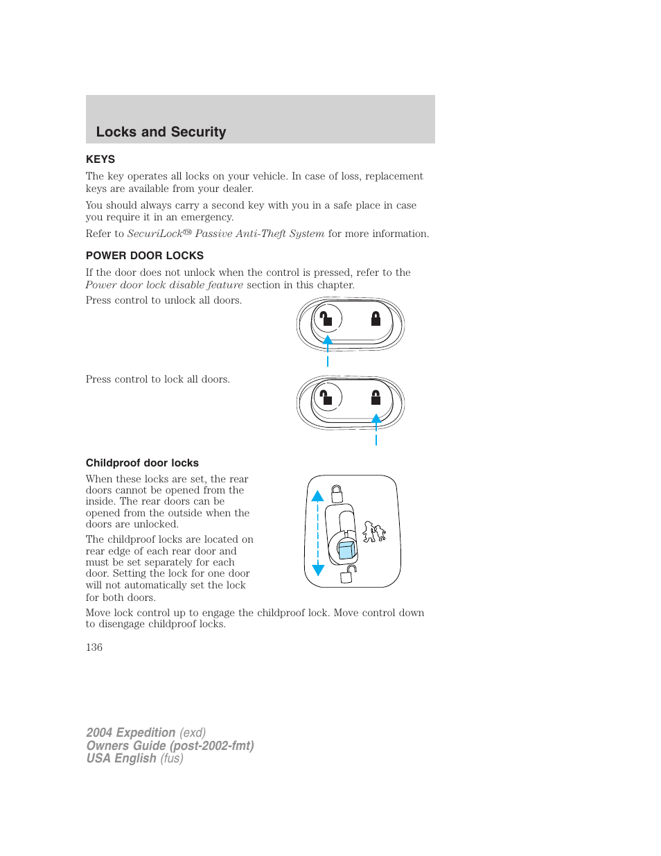 Locks and security | FORD 2004 Expedition v.3 User Manual | Page 136 / 360