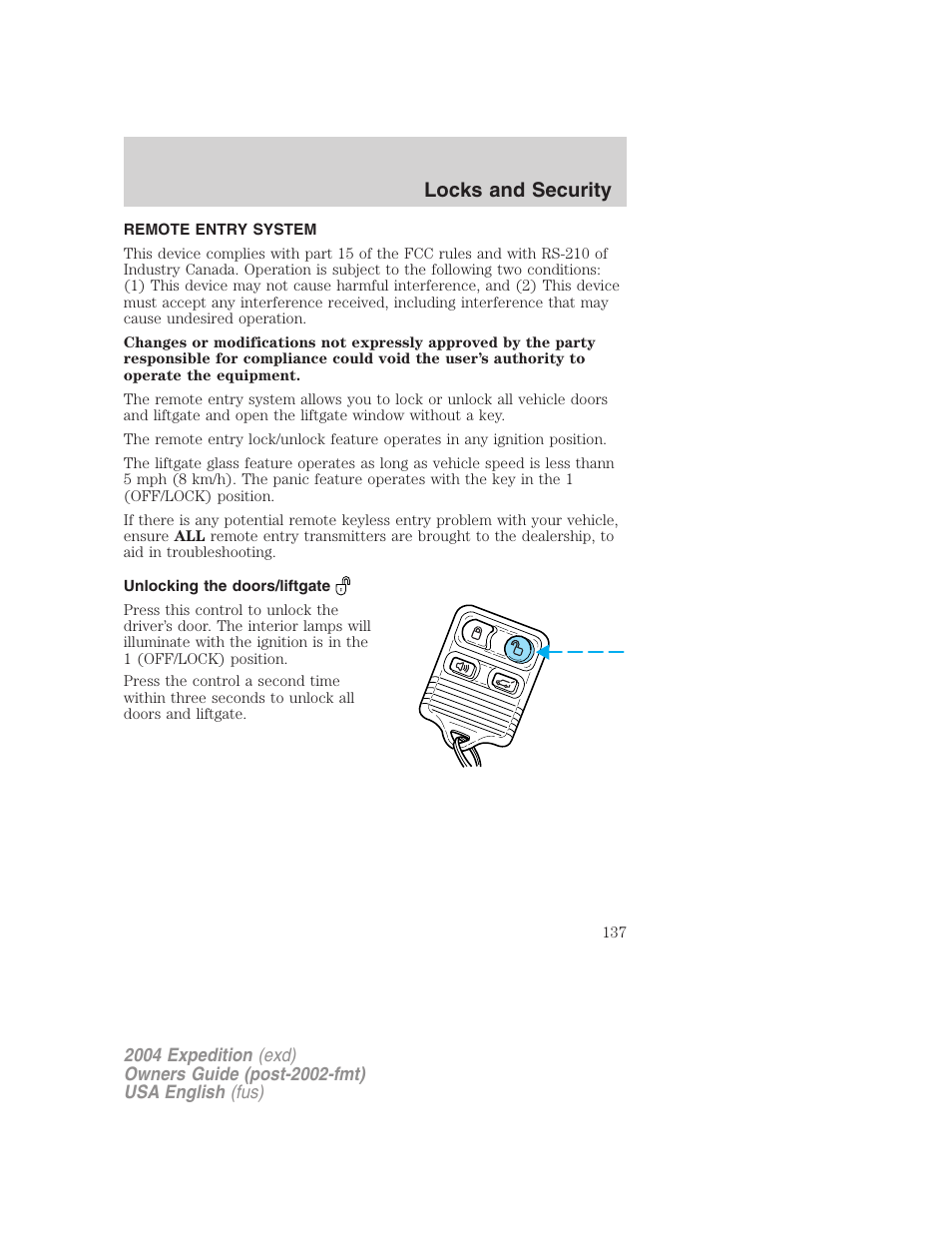 Locks and security | FORD 2004 Expedition v.3 User Manual | Page 137 / 360
