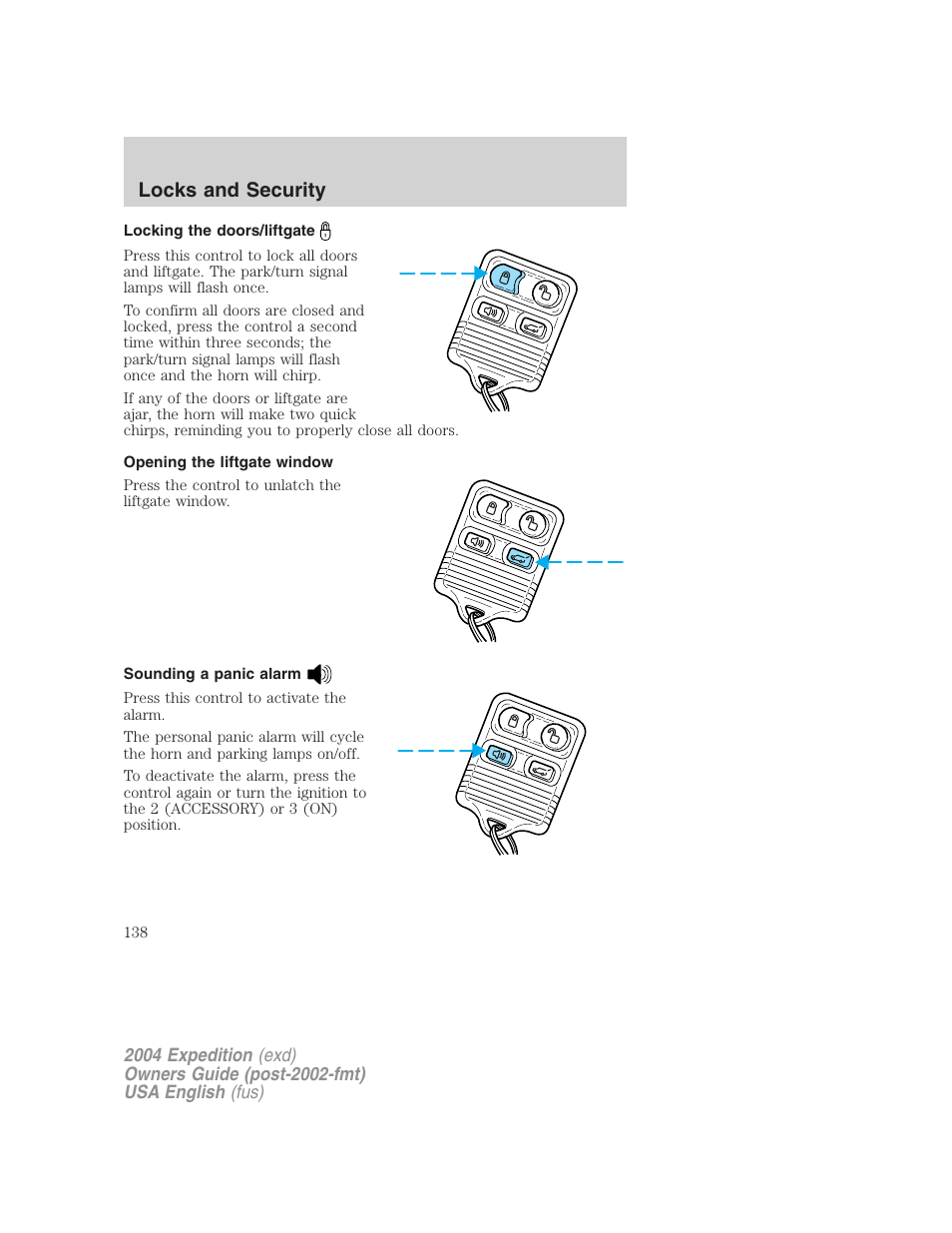 Locks and security | FORD 2004 Expedition v.3 User Manual | Page 138 / 360