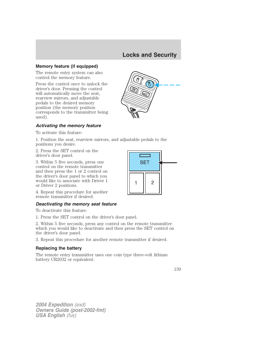 Locks and security | FORD 2004 Expedition v.3 User Manual | Page 139 / 360