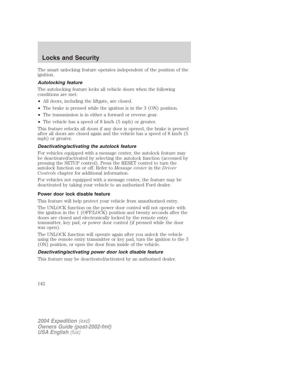 Locks and security | FORD 2004 Expedition v.3 User Manual | Page 142 / 360