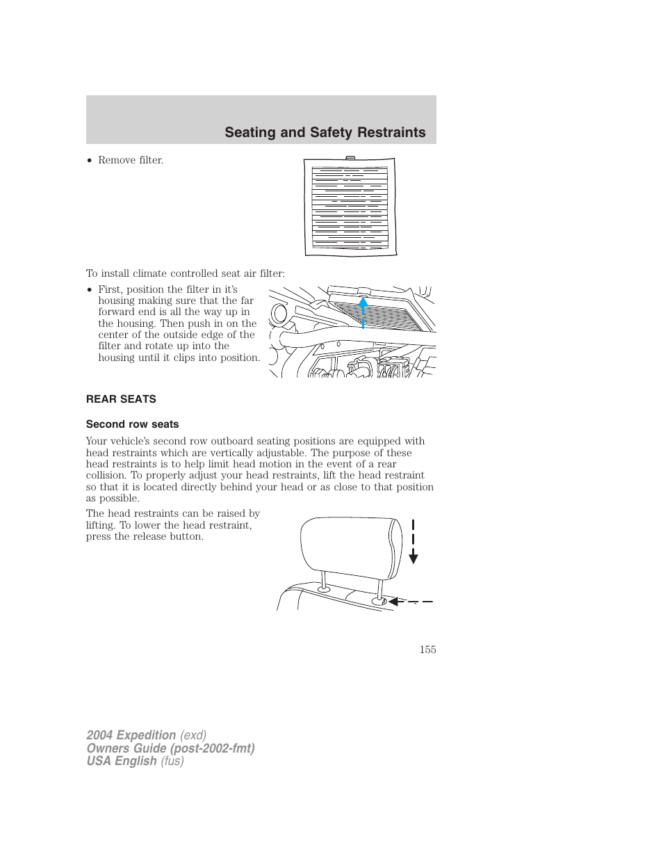 Seating and safety restraints | FORD 2004 Expedition v.3 User Manual | Page 155 / 360