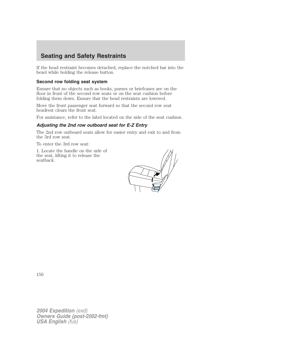 Seating and safety restraints | FORD 2004 Expedition v.3 User Manual | Page 156 / 360