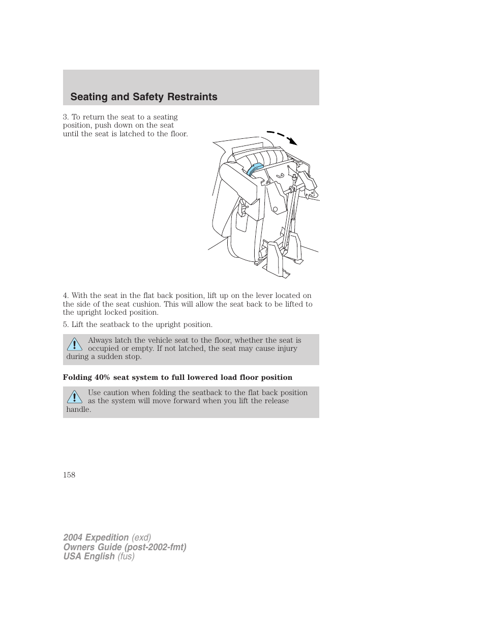 Seating and safety restraints | FORD 2004 Expedition v.3 User Manual | Page 158 / 360