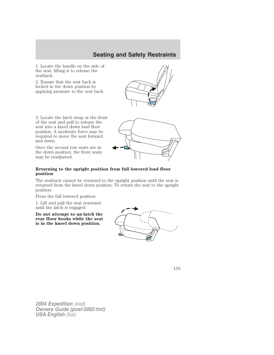 Seating and safety restraints | FORD 2004 Expedition v.3 User Manual | Page 159 / 360
