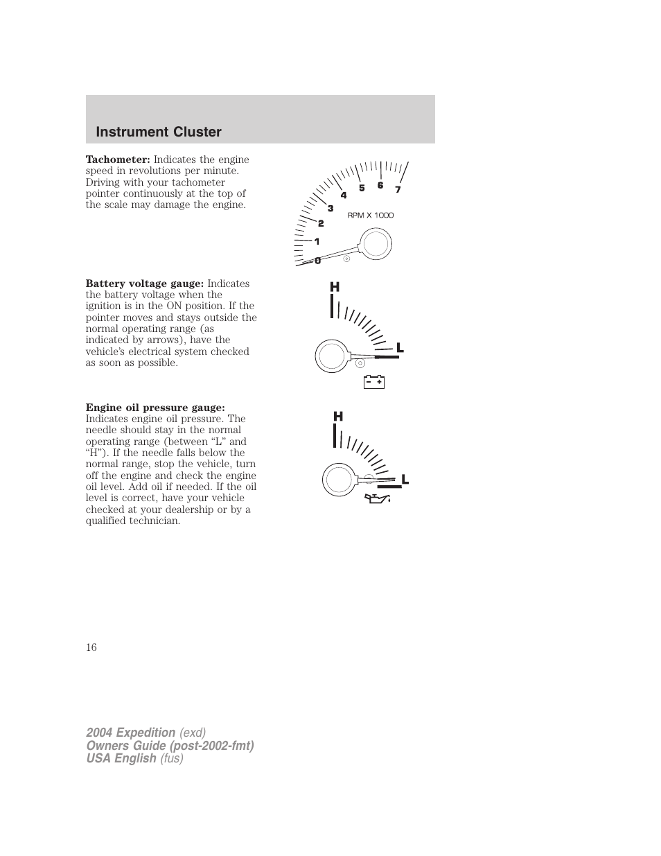 Instrument cluster | FORD 2004 Expedition v.3 User Manual | Page 16 / 360