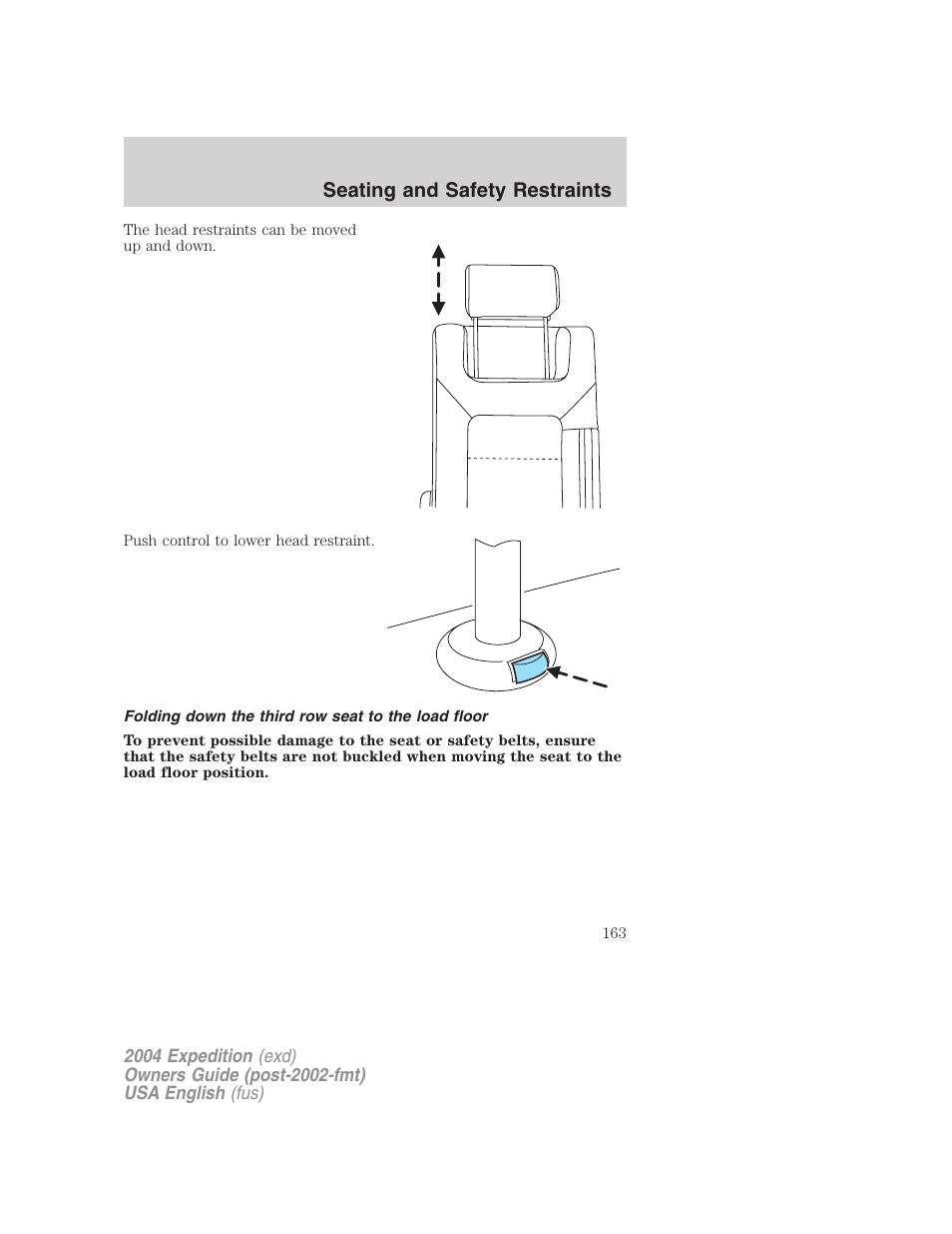 Seating and safety restraints | FORD 2004 Expedition v.3 User Manual | Page 163 / 360