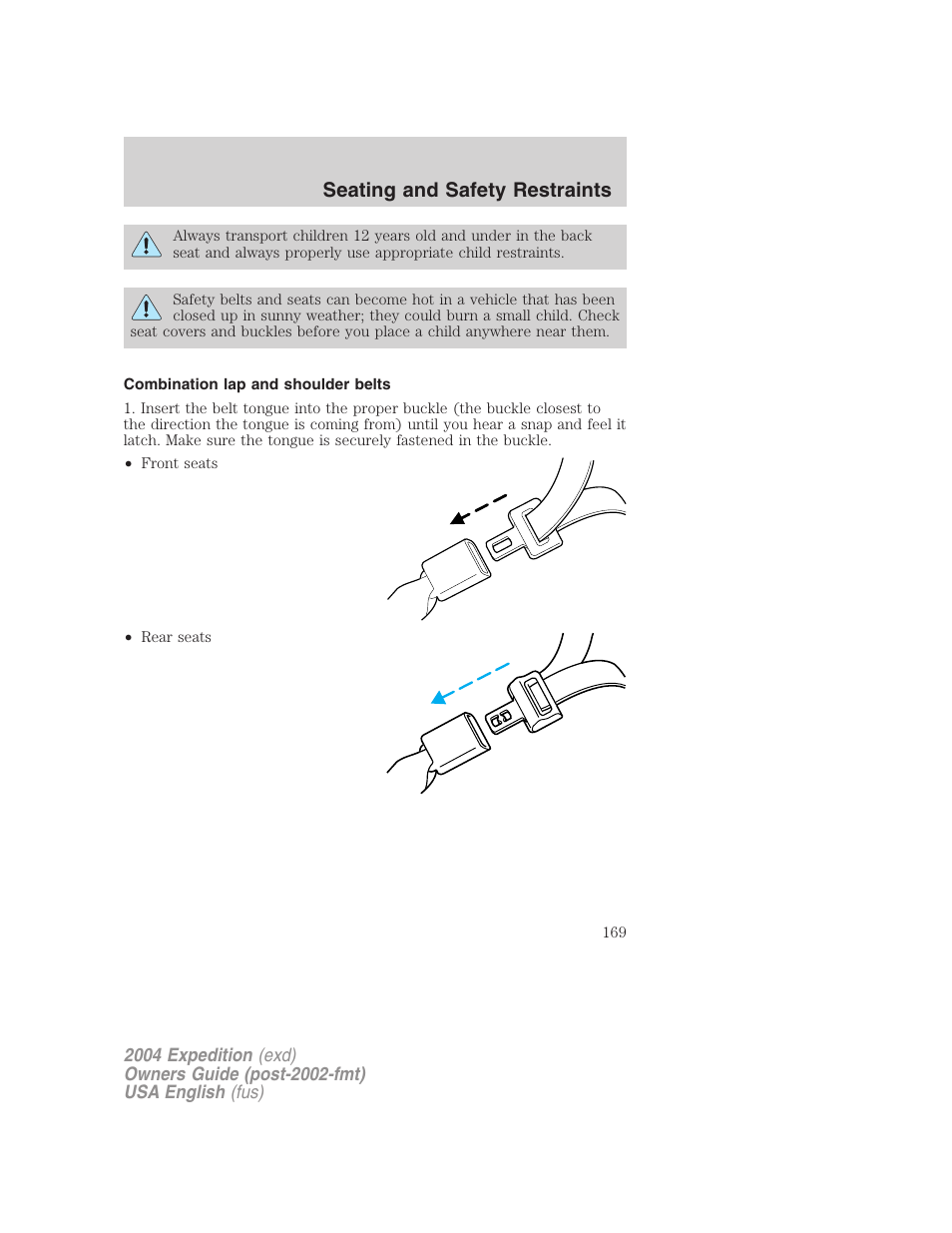 Seating and safety restraints | FORD 2004 Expedition v.3 User Manual | Page 169 / 360