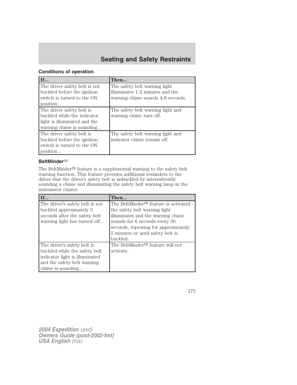 Seating and safety restraints | FORD 2004 Expedition v.3 User Manual | Page 175 / 360