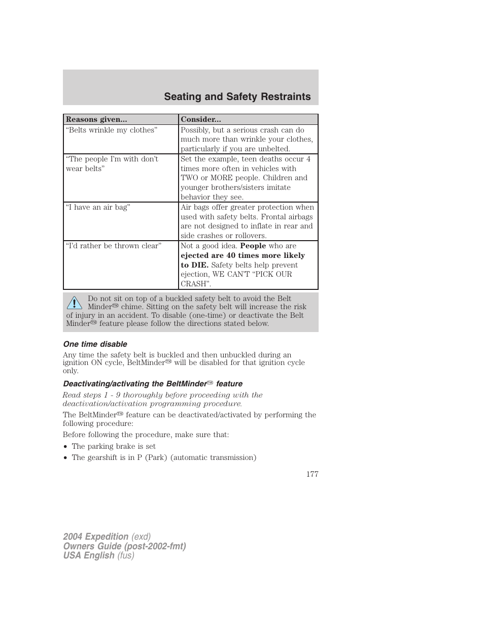 Seating and safety restraints | FORD 2004 Expedition v.3 User Manual | Page 177 / 360