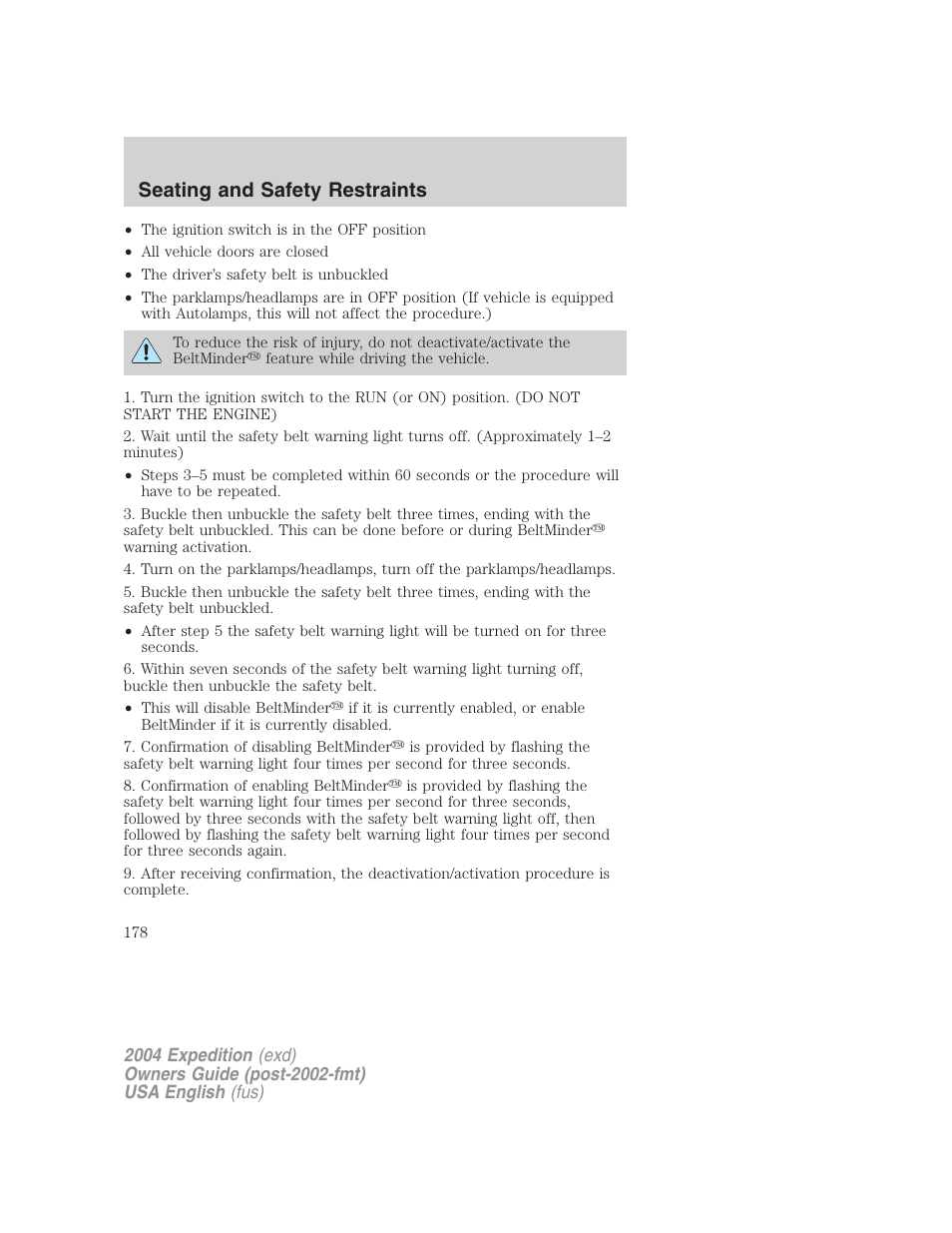 Seating and safety restraints | FORD 2004 Expedition v.3 User Manual | Page 178 / 360