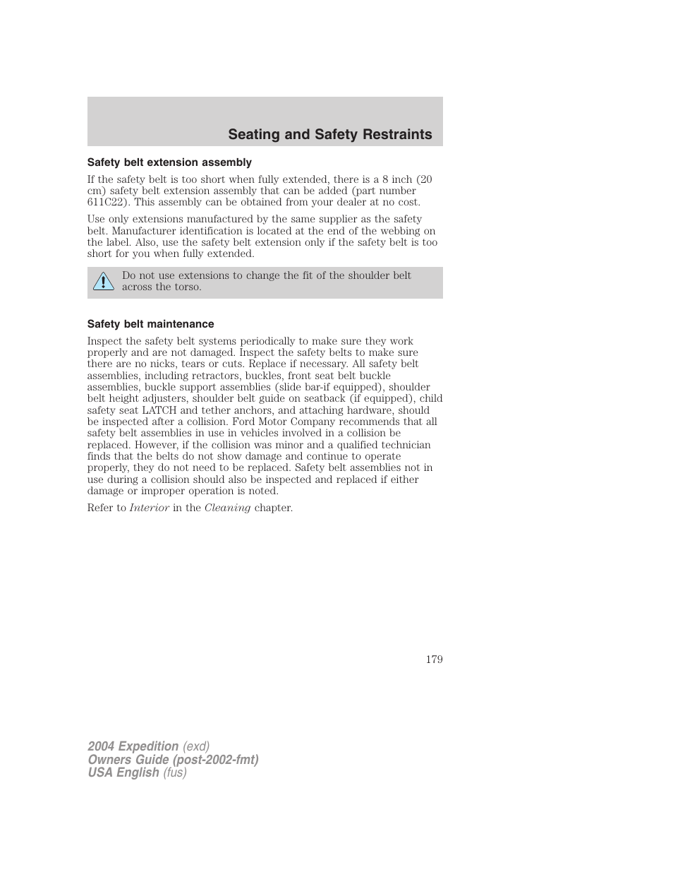 Seating and safety restraints | FORD 2004 Expedition v.3 User Manual | Page 179 / 360