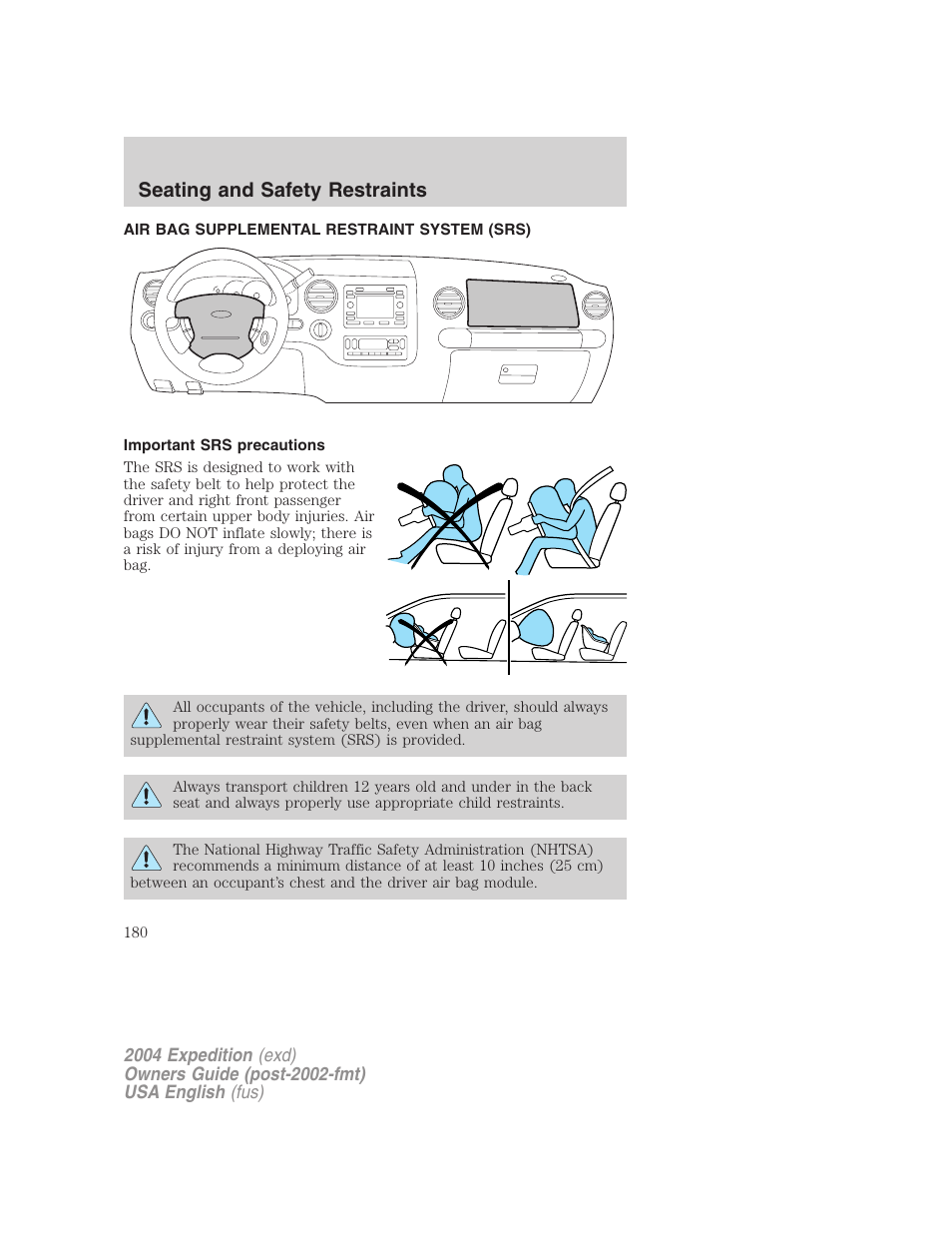 Seating and safety restraints | FORD 2004 Expedition v.3 User Manual | Page 180 / 360