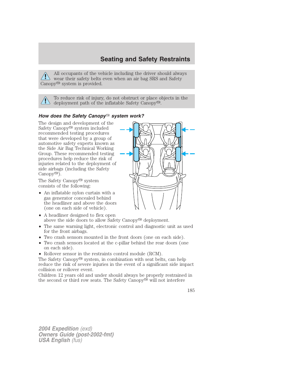Seating and safety restraints | FORD 2004 Expedition v.3 User Manual | Page 185 / 360