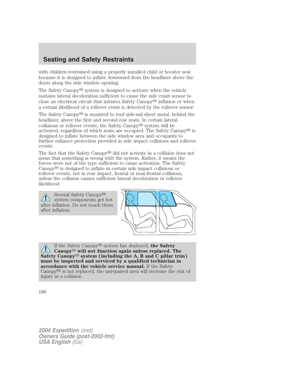 Seating and safety restraints | FORD 2004 Expedition v.3 User Manual | Page 186 / 360