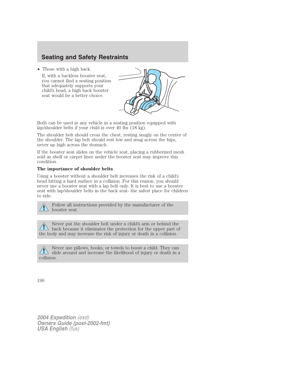 Seating and safety restraints | FORD 2004 Expedition v.3 User Manual | Page 190 / 360