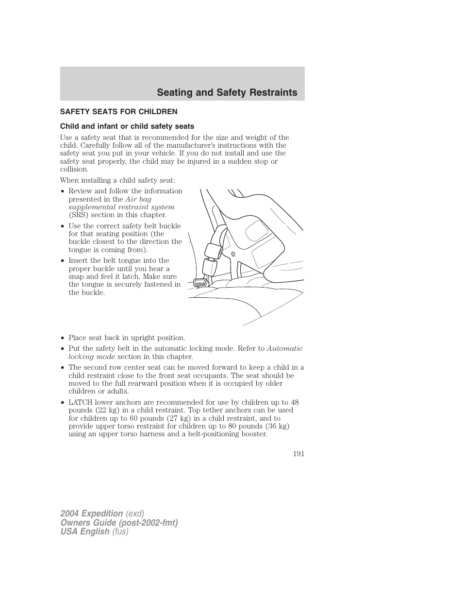 Seating and safety restraints | FORD 2004 Expedition v.3 User Manual | Page 191 / 360