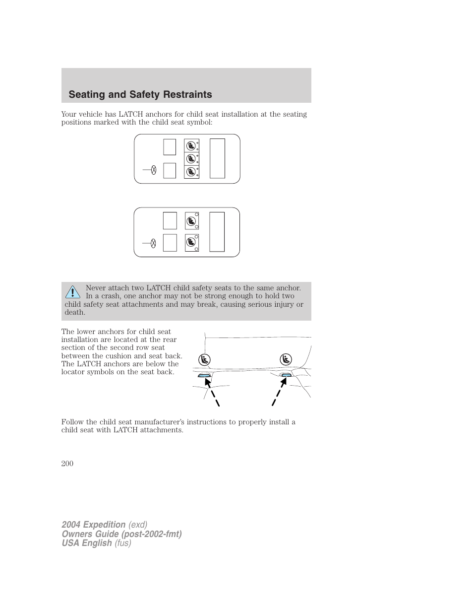Seating and safety restraints | FORD 2004 Expedition v.3 User Manual | Page 200 / 360