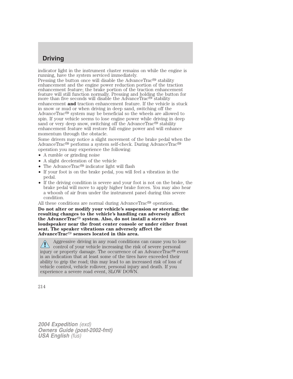 Driving | FORD 2004 Expedition v.3 User Manual | Page 214 / 360