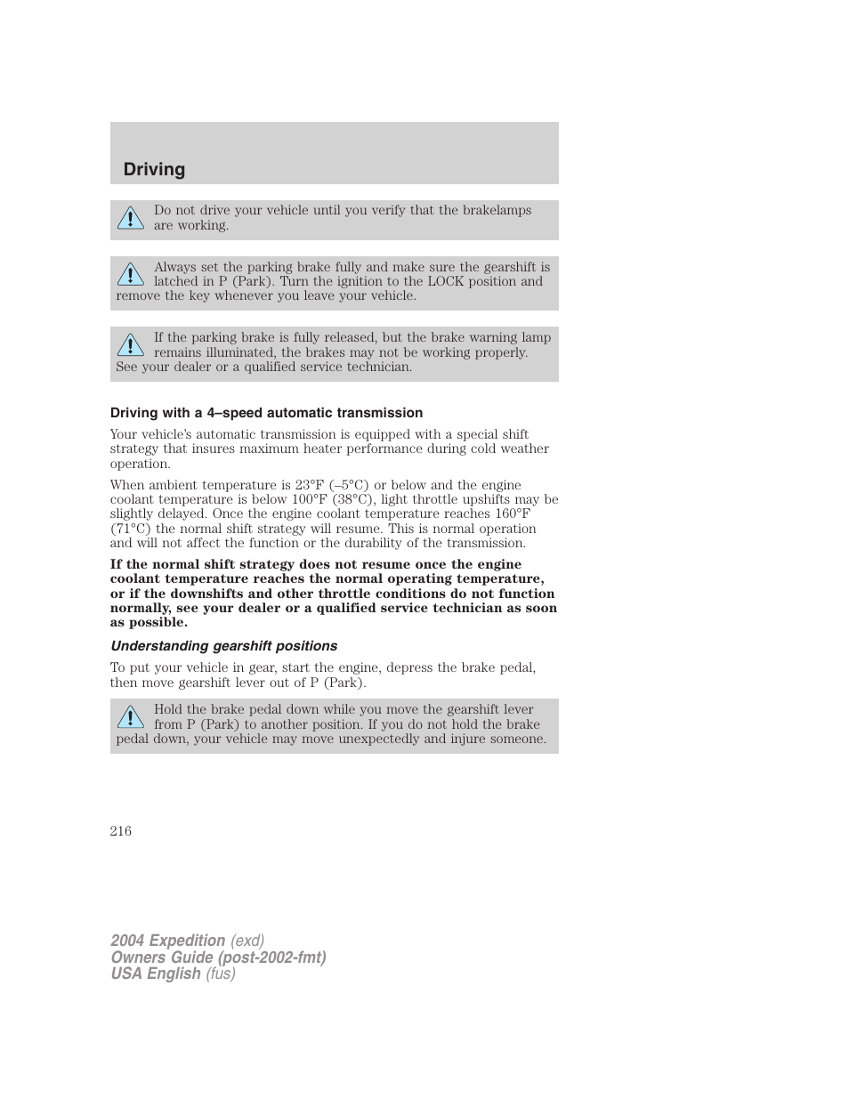 Driving | FORD 2004 Expedition v.3 User Manual | Page 216 / 360
