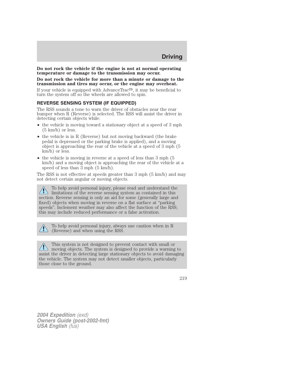 Driving | FORD 2004 Expedition v.3 User Manual | Page 219 / 360