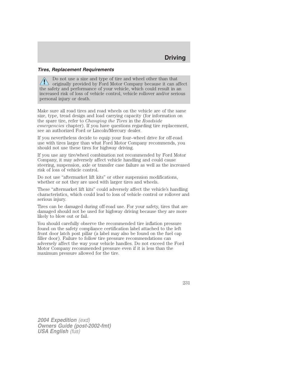 Driving | FORD 2004 Expedition v.3 User Manual | Page 231 / 360