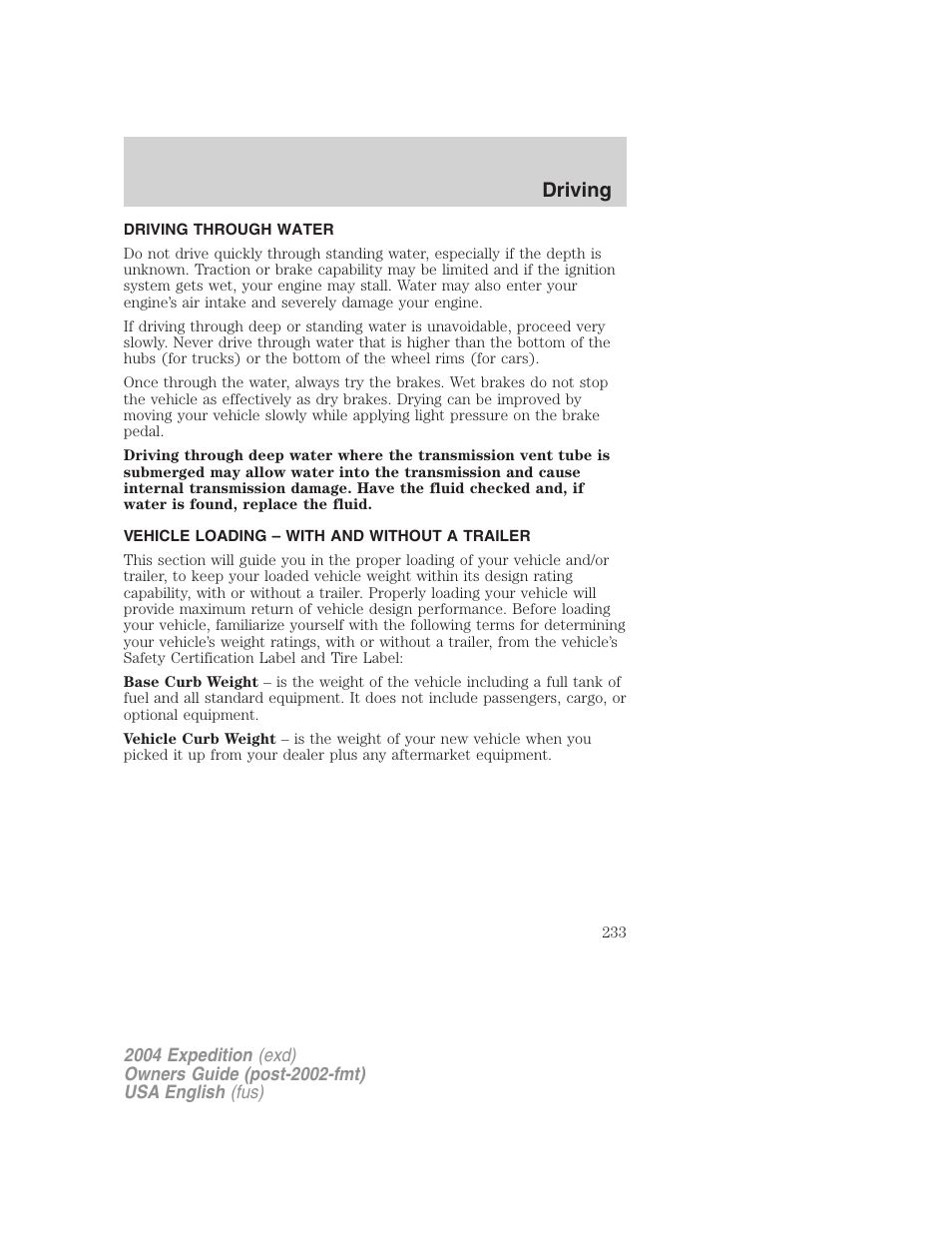 Driving | FORD 2004 Expedition v.3 User Manual | Page 233 / 360