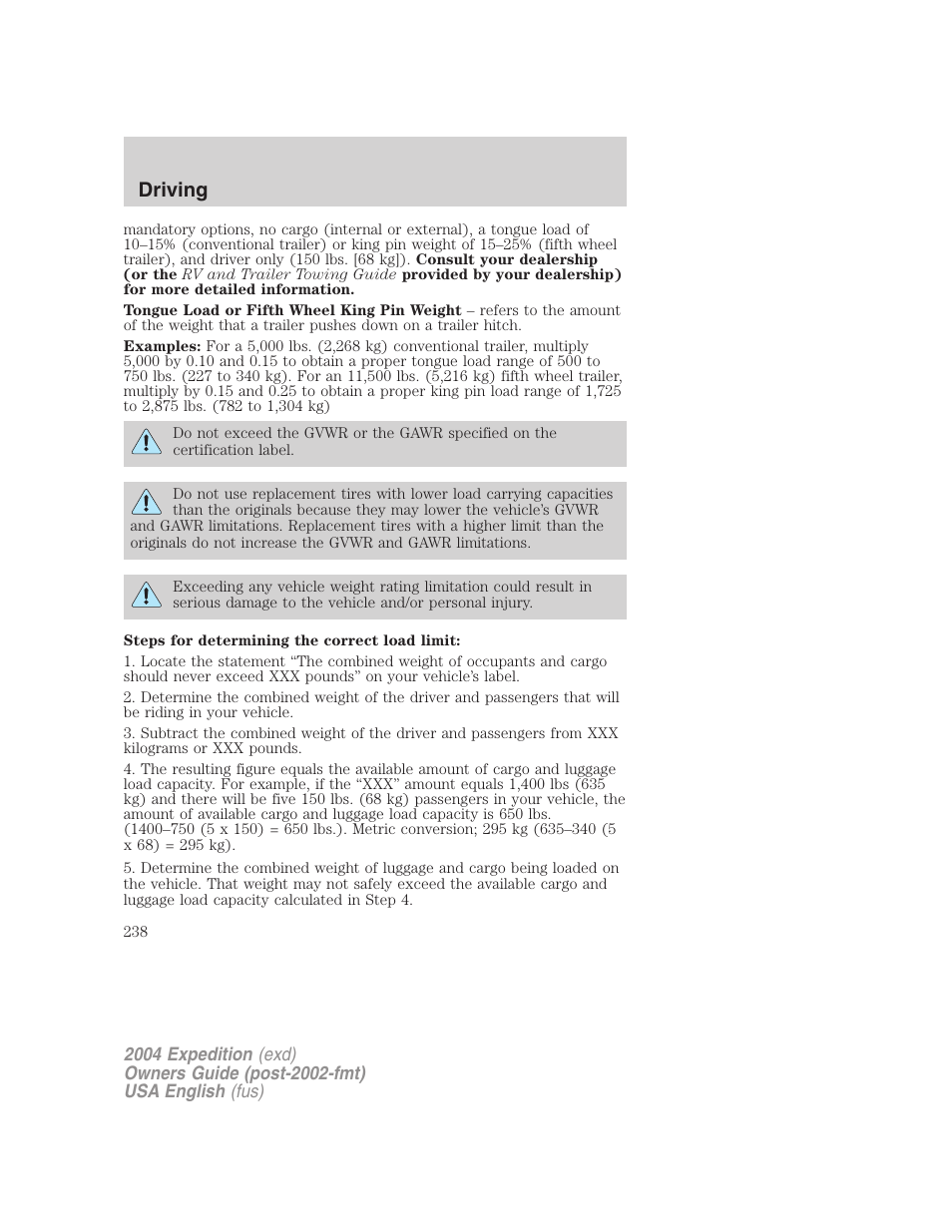 Driving | FORD 2004 Expedition v.3 User Manual | Page 238 / 360