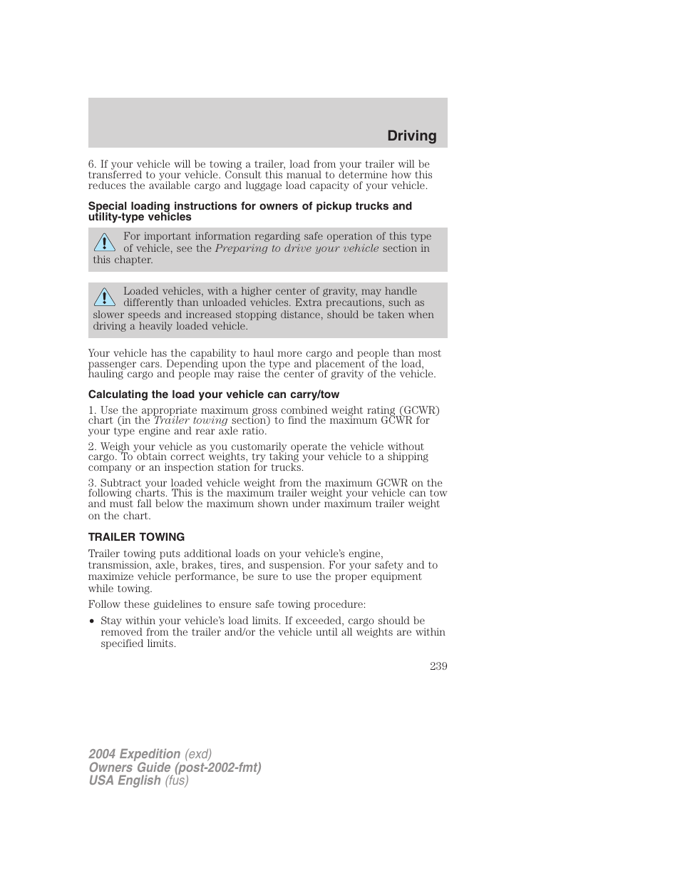 Driving | FORD 2004 Expedition v.3 User Manual | Page 239 / 360