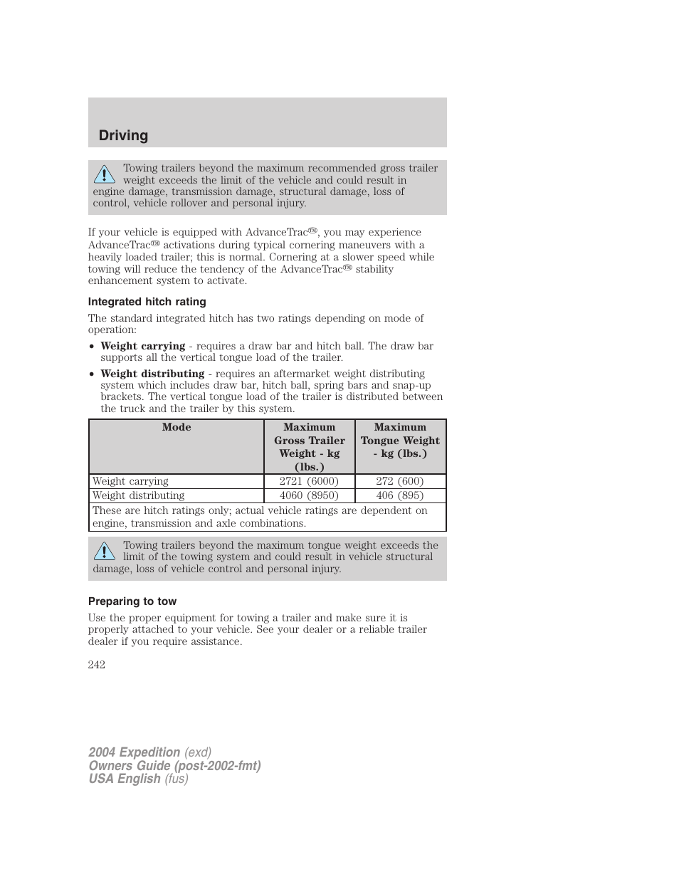 Driving | FORD 2004 Expedition v.3 User Manual | Page 242 / 360