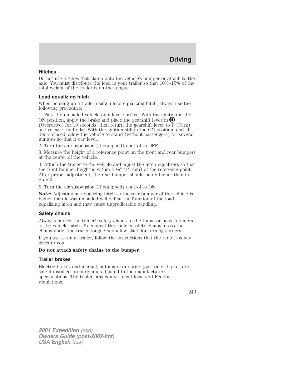 Driving | FORD 2004 Expedition v.3 User Manual | Page 243 / 360