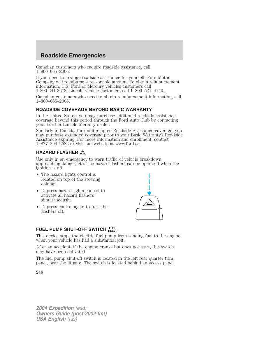 Roadside emergencies | FORD 2004 Expedition v.3 User Manual | Page 248 / 360