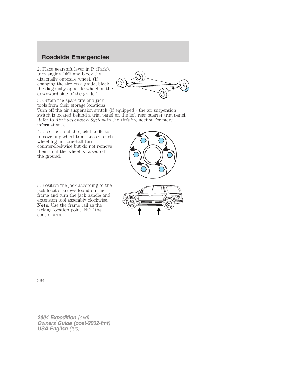 Roadside emergencies | FORD 2004 Expedition v.3 User Manual | Page 264 / 360