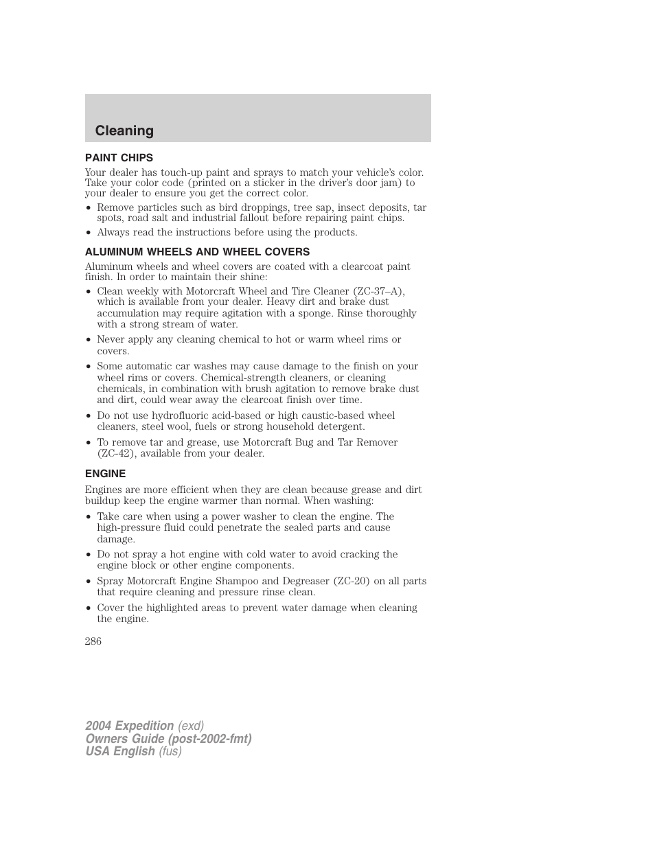Cleaning | FORD 2004 Expedition v.3 User Manual | Page 286 / 360