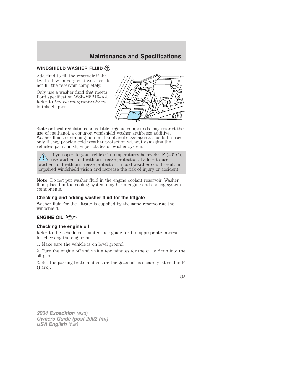 Maintenance and specifications | FORD 2004 Expedition v.3 User Manual | Page 295 / 360