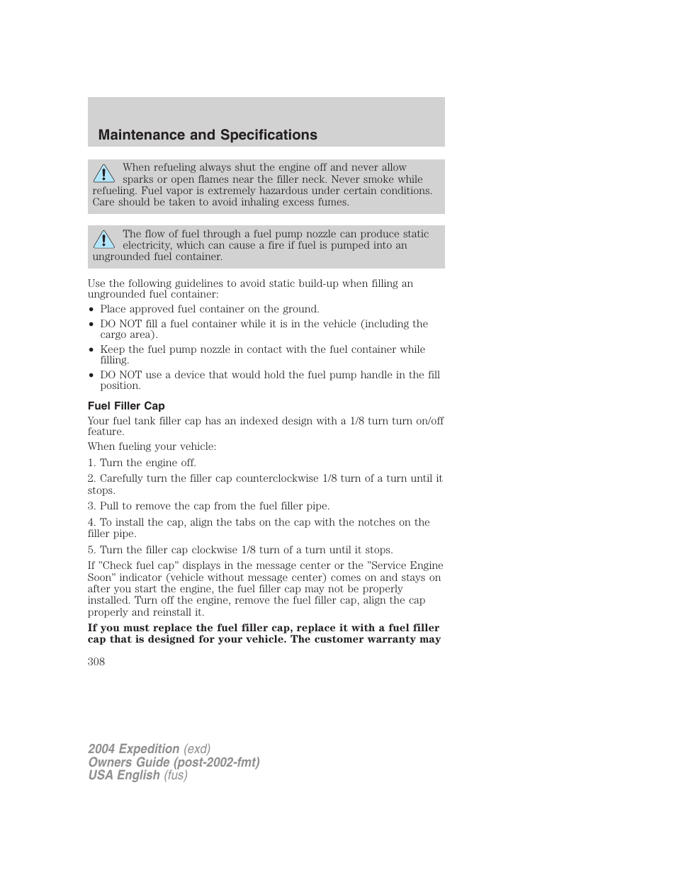 Maintenance and specifications | FORD 2004 Expedition v.3 User Manual | Page 308 / 360