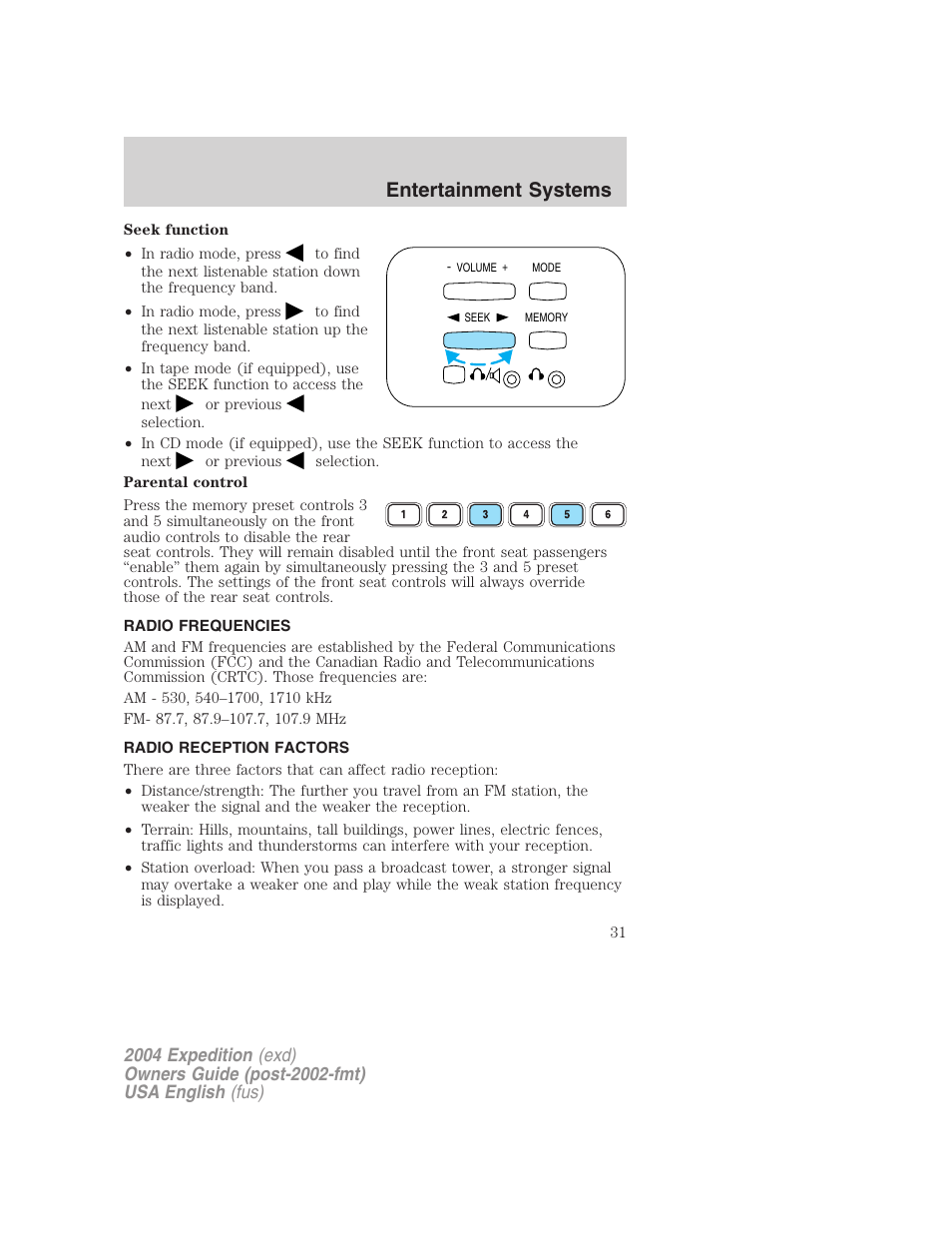 Entertainment systems | FORD 2004 Expedition v.3 User Manual | Page 31 / 360