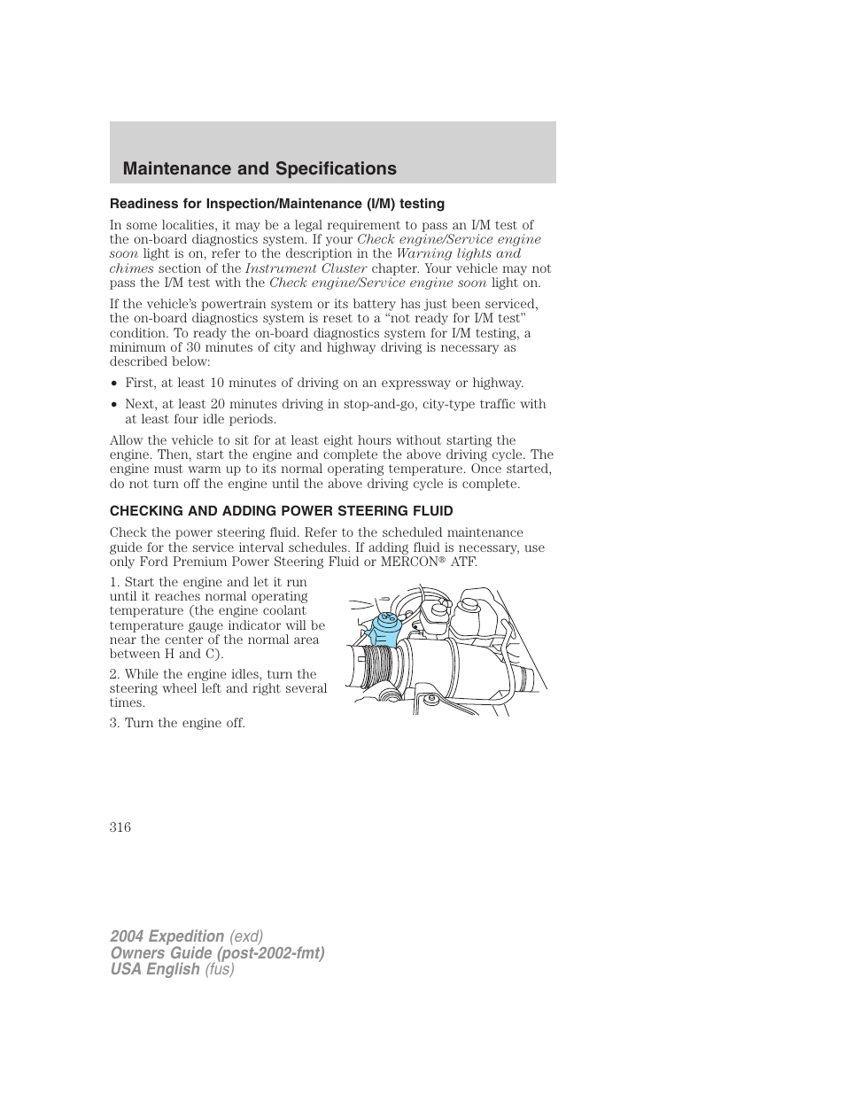 Maintenance and specifications | FORD 2004 Expedition v.3 User Manual | Page 316 / 360