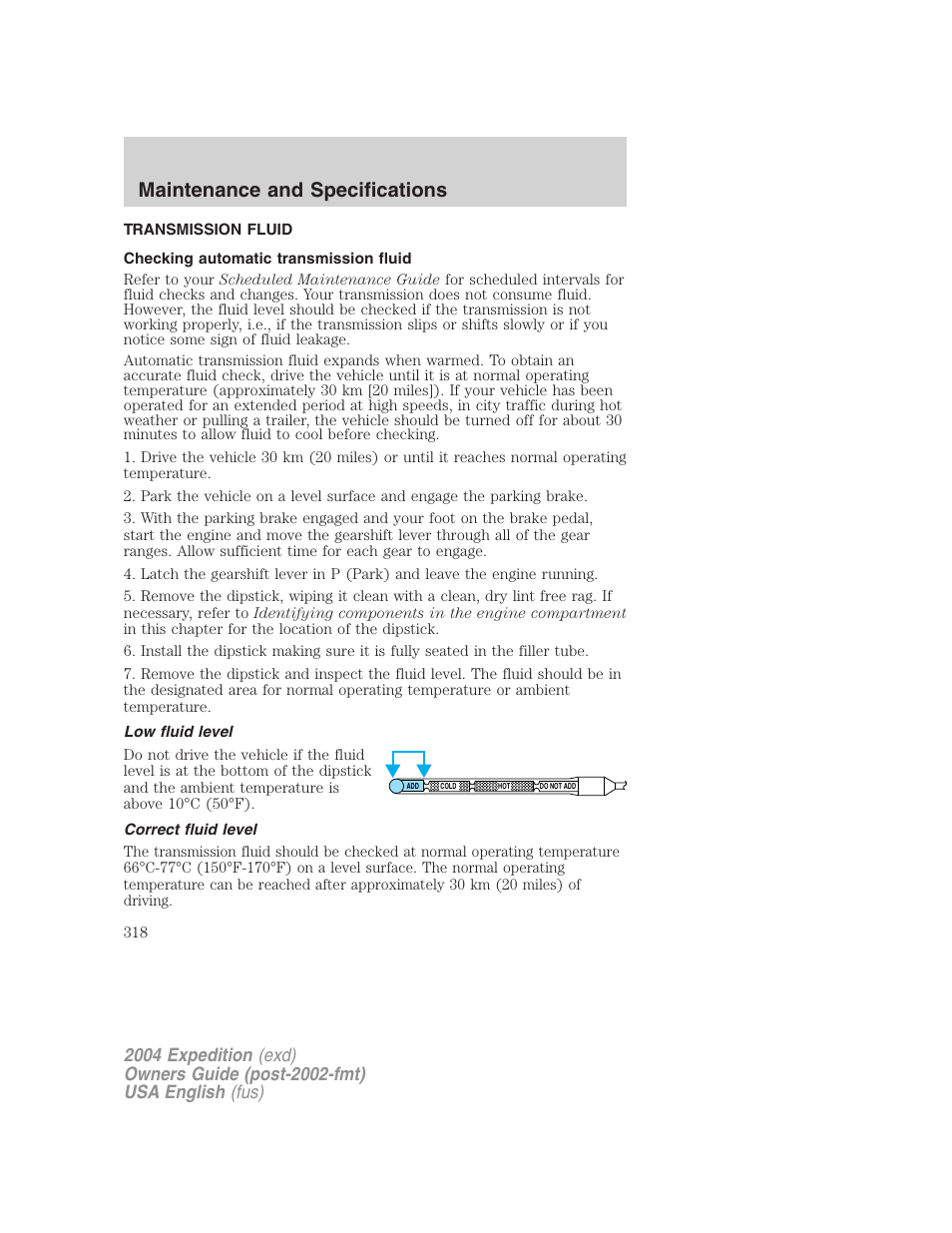 Maintenance and specifications | FORD 2004 Expedition v.3 User Manual | Page 318 / 360